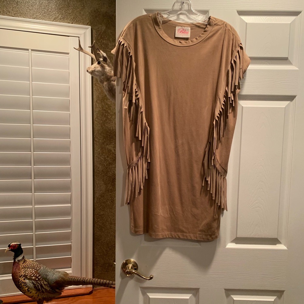 Tan Fringe Dress - Size Small- Bliss Boutique- NWOT